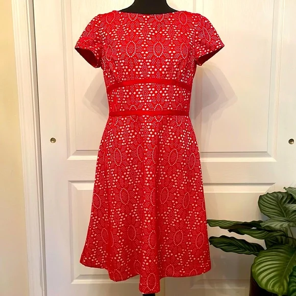 Maggy London Red Eyelet Dress - Picture 1 of 6
